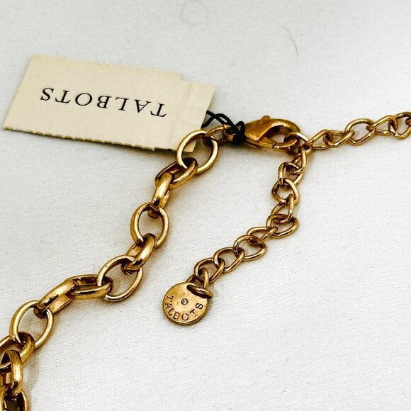 Talbots Gold Tone Necklace With Black Enamel Tulip Leaves & Faux Pearls - NWT - Picture 4 of 4